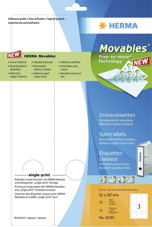 HERMA Ordnerrücken-Etiketten SPECIAL, 61 x 297 mm, weiß