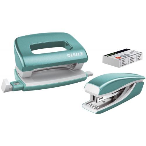 LEITZ Heftgerät- & Locher-Set Mini Nexxt WOW, eisblau