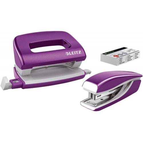 LEITZ Heftgerät- & Locher-Set Mini Nexxt WOW, violett