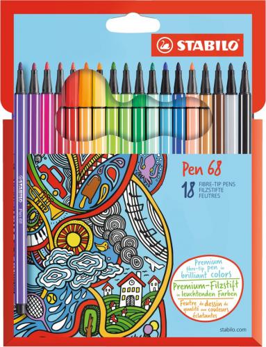 STABILO Fasermaler Pen 68, 18er Karton-Etui