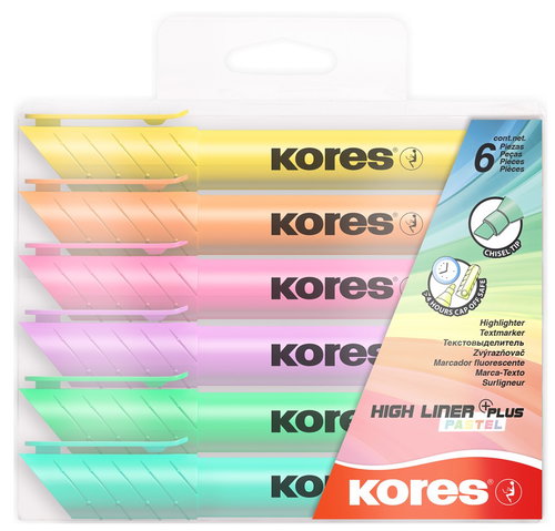 Kores Textmarker ´HIGH LINER PLUS´, Pastellfarben, 6er Etui