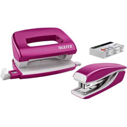 LEITZ Heftgerät- & Locher-Set Mini Nexxt WOW, pink-metallic