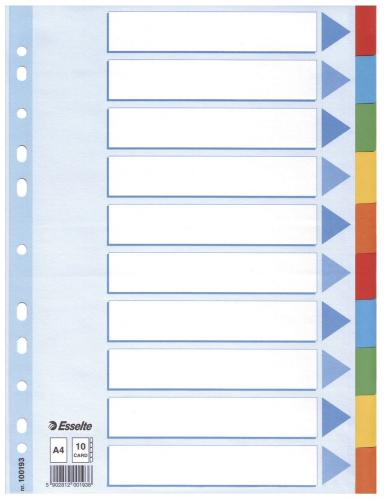 Esselte Karton-Register, blanko, A4, 10-teilig, mehrfarbig
