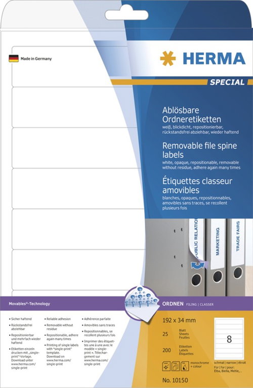 HERMA Ordnerrücken-Etiketten SPECIAL, 59 x 297 mm, weiß