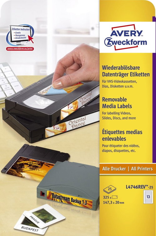 AVERY Zweckform Stick+Lift Etiketten, 147,3 x 20 mm, weiß